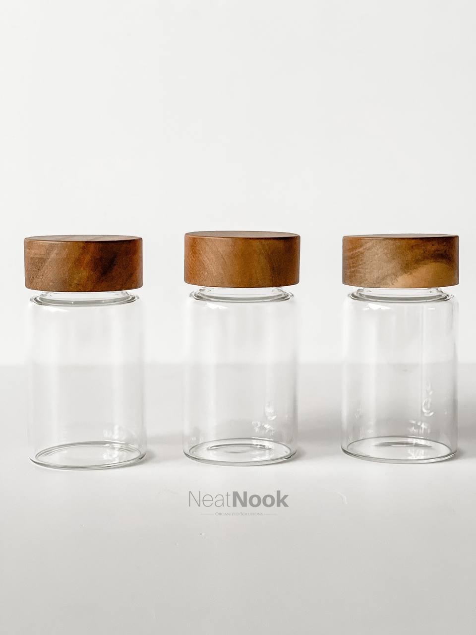 Acacia Wooden Lid Glass Storage Jars No Label Kitchen Storage